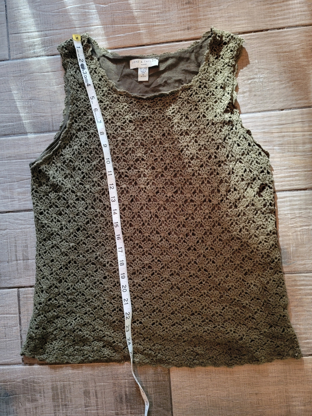 Lord & Taylor Olive Crochet Lace Sleeveless Tank - Picture 3 of 4